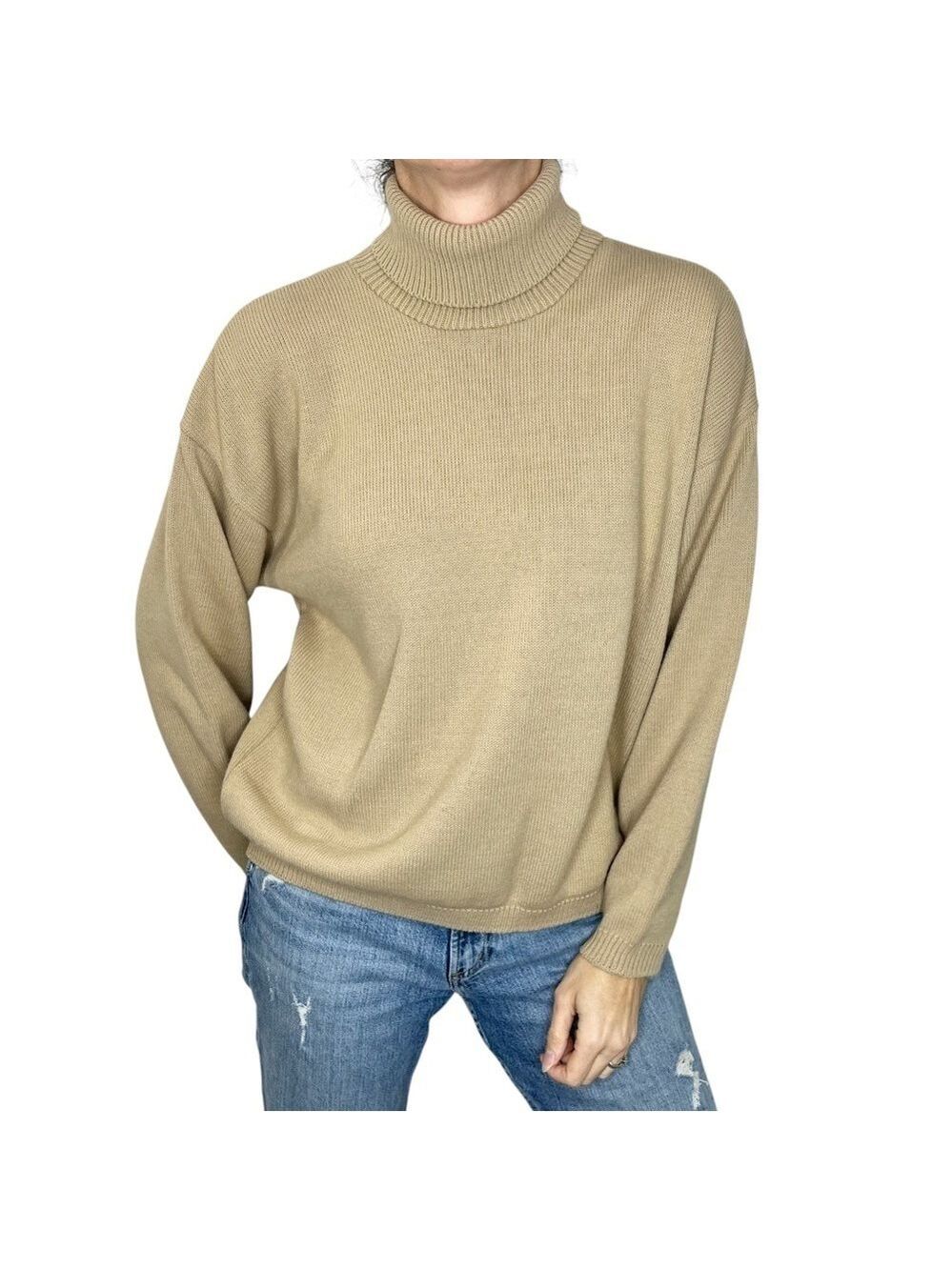 Vintage beige tan minimalist neutral turtleneck sweater 38